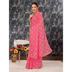 Generic Women's Zomto Checked Saree With Unstitched Blouse (Pink, 5-6 Mtrs)