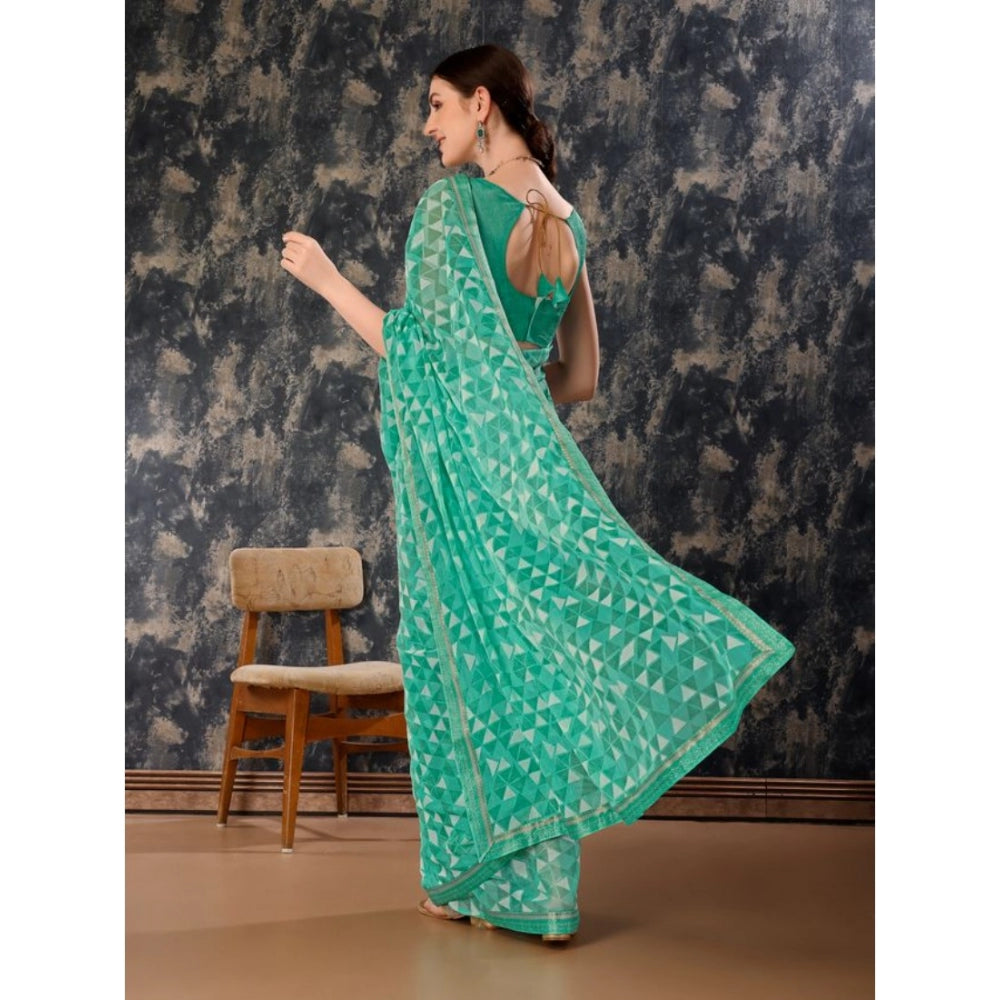 Generic Women's Zomto Printed Saree With Unstitched Blouse (Turquies Green, 5-6 Mtrs)