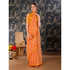 Generic Women's Zomto Printed Saree With Unstitched Blouse (Light Orange, 5-6 Mtrs)