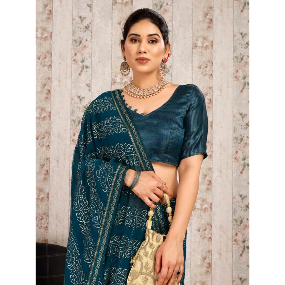 Generic Women's Zomto Bandhani Saree With Unstitched Blouse (Blue, 5-6 Mtrs)