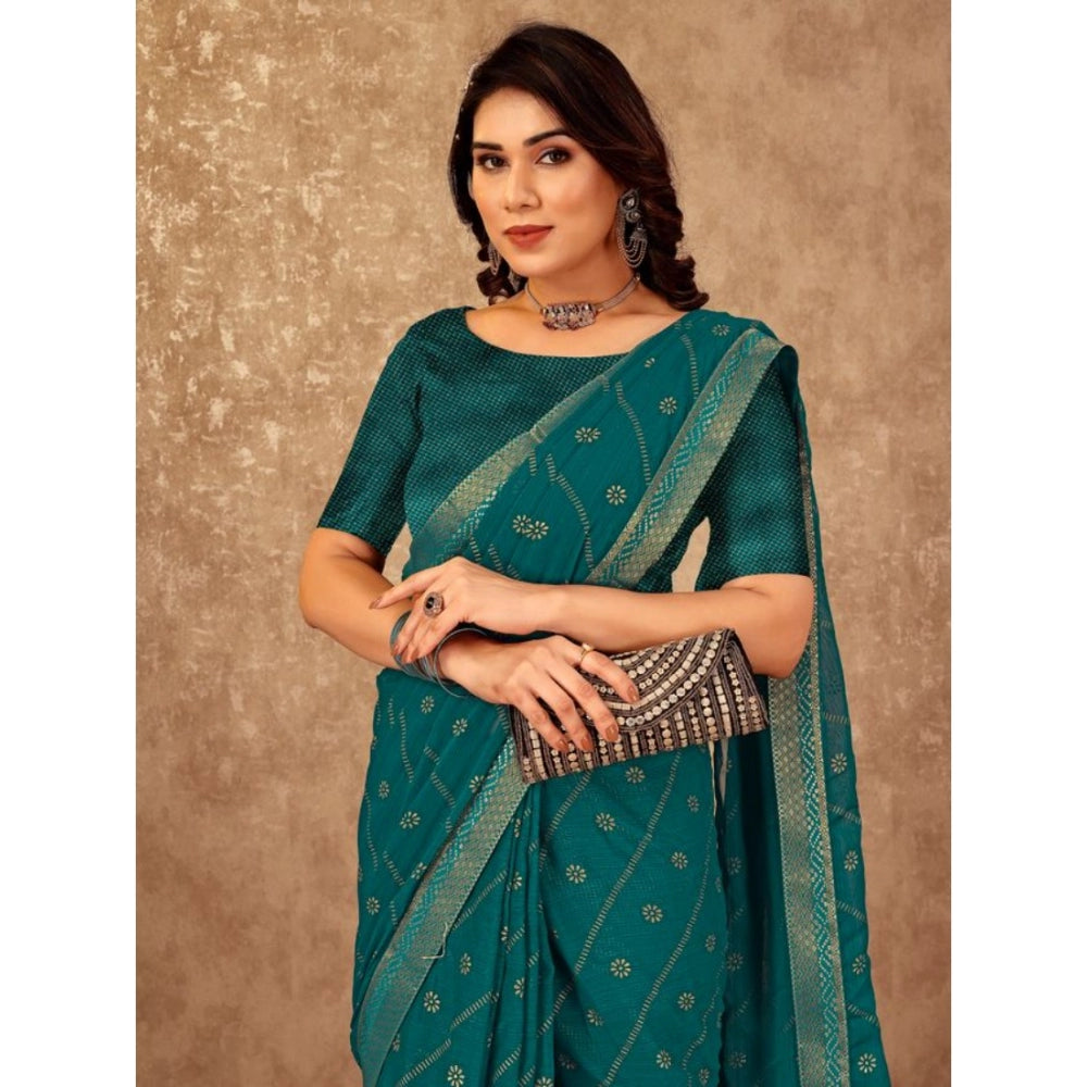 Generic Women's Zomto Bandhani Saree With Unstitched Blouse (Teal Blue, 5-6 Mtrs)