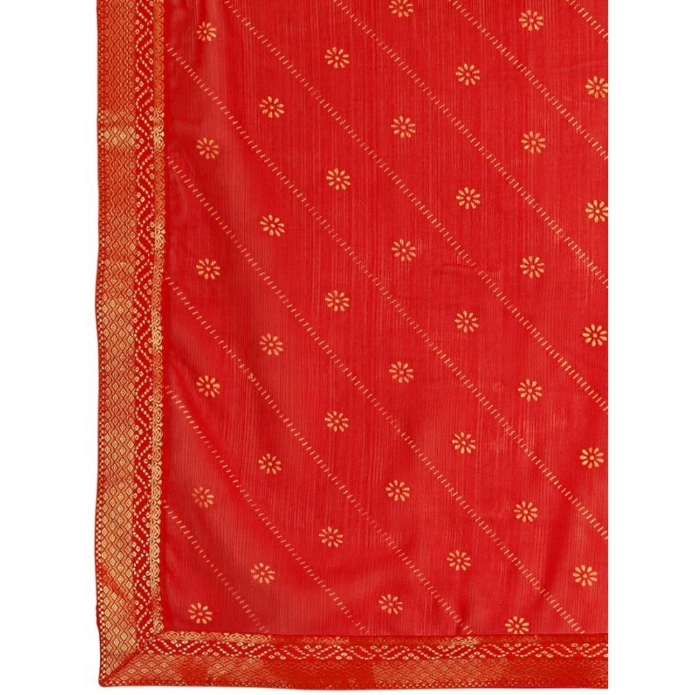 Generic Women's Zomto Bandhani Saree With Unstitched Blouse (Red, 5-6 Mtrs)