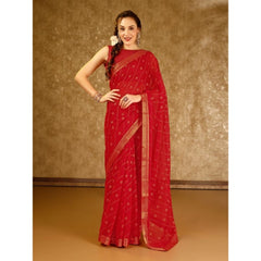 Generic Women's Zomto Bandhani Saree With Unstitched Blouse (Red, 5-6 Mtrs)