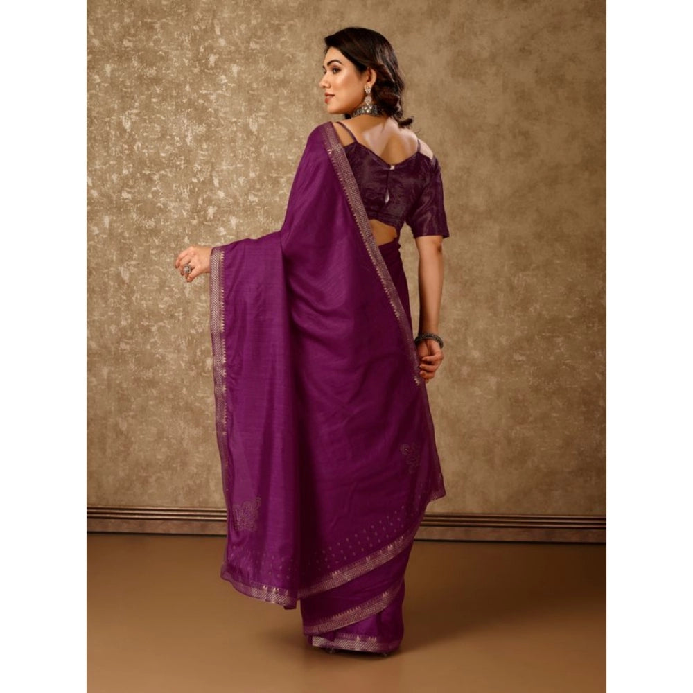 Generic Women's Vichitra Swiroshki Butta Saree With Unstitched Blouse (Wine, 5-6 Mtrs)