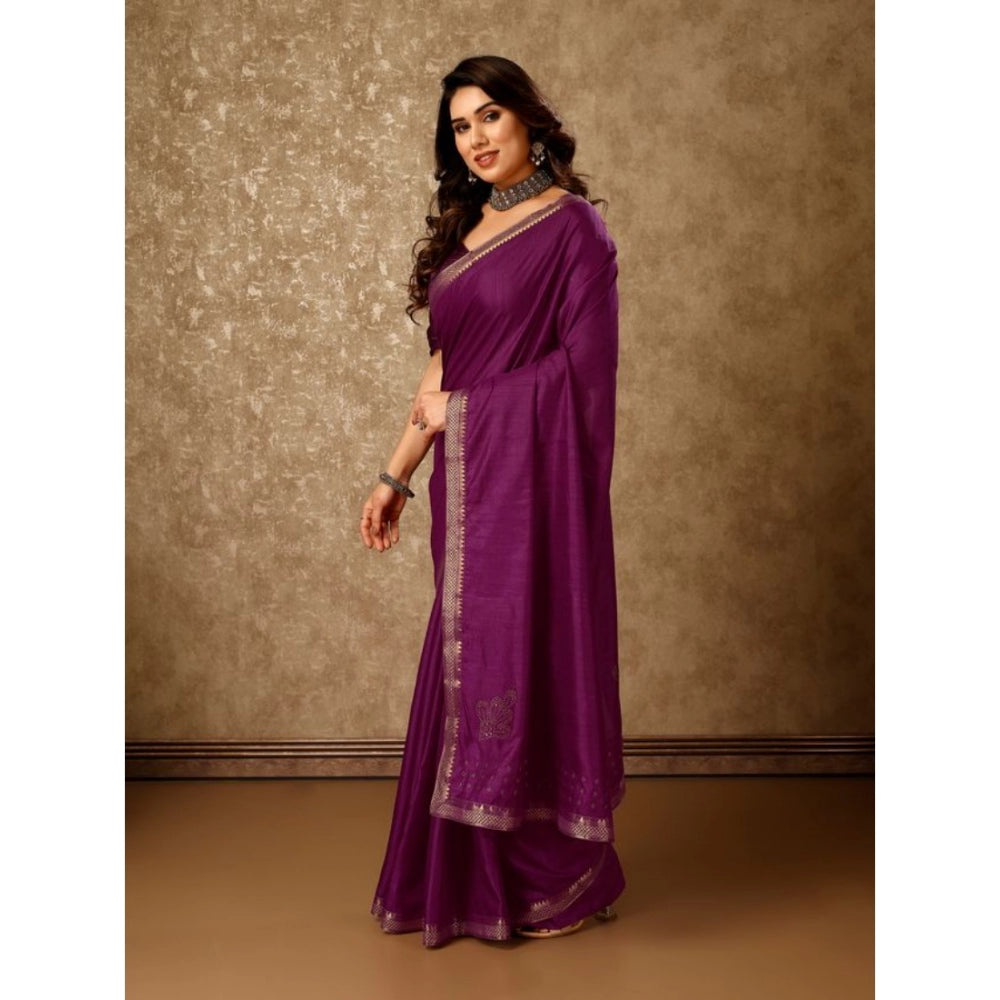 Generic Women's Vichitra Swiroshki Butta Saree With Unstitched Blouse (Wine, 5-6 Mtrs)