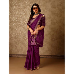 Generic Women's Vichitra Swiroshki Butta Saree With Unstitched Blouse (Wine, 5-6 Mtrs)