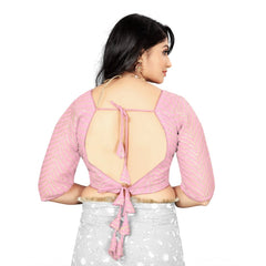 Generic Women's Georgette Embroidery Readymade Blouse (L.Pink, Size: Free Size)