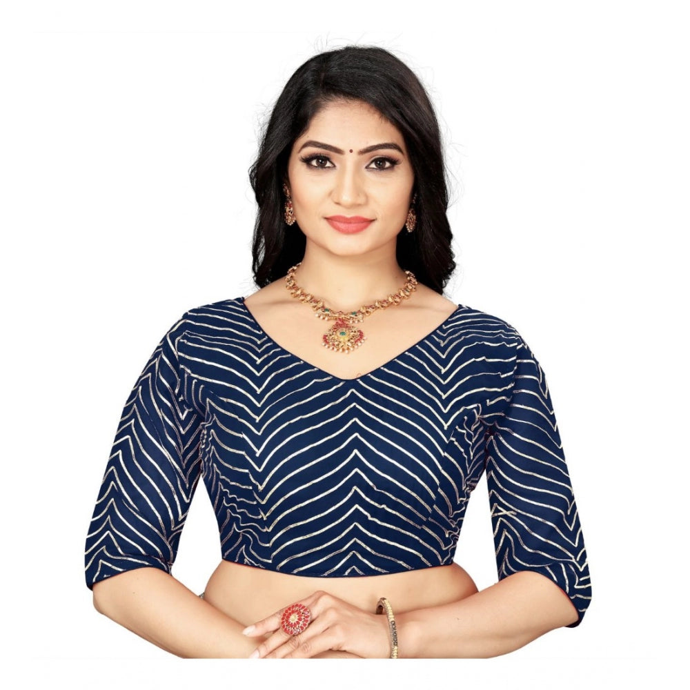 Generic Women's Georgette Embroidery Readymade Blouse (Navy Blue, Size: Free Size)