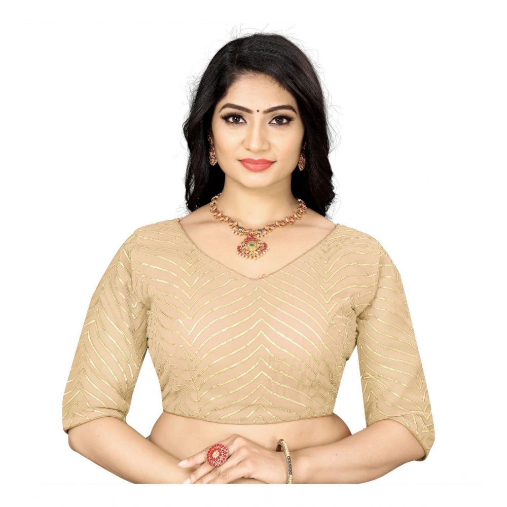 Generic Women's Georgette Embroidery Readymade Blouse (Cream, Size: Free Size)