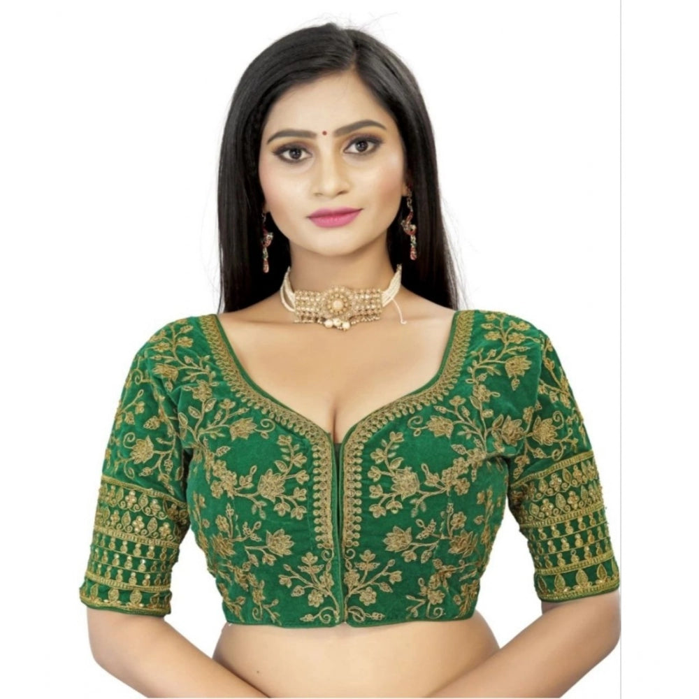 Generic Women's Velvet Embroidery Readymade Blouse (Green, Size: Free Size)