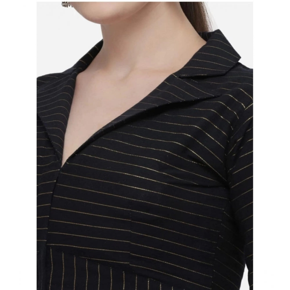 Generic Women's Cotton Striped Readymade Blouse (Black, Size: Free Size)