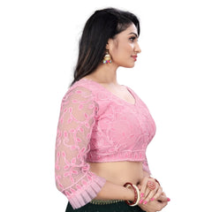 Generic Women's Nylon Net Embroidery Readymade Blouse (Pink, Size: Free Size)