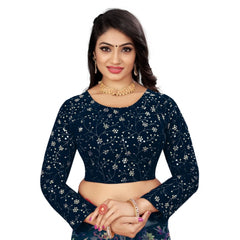 Generic Women's Velvet Embroidery Readymade Blouse (Navy Blue, Size: Free Size)