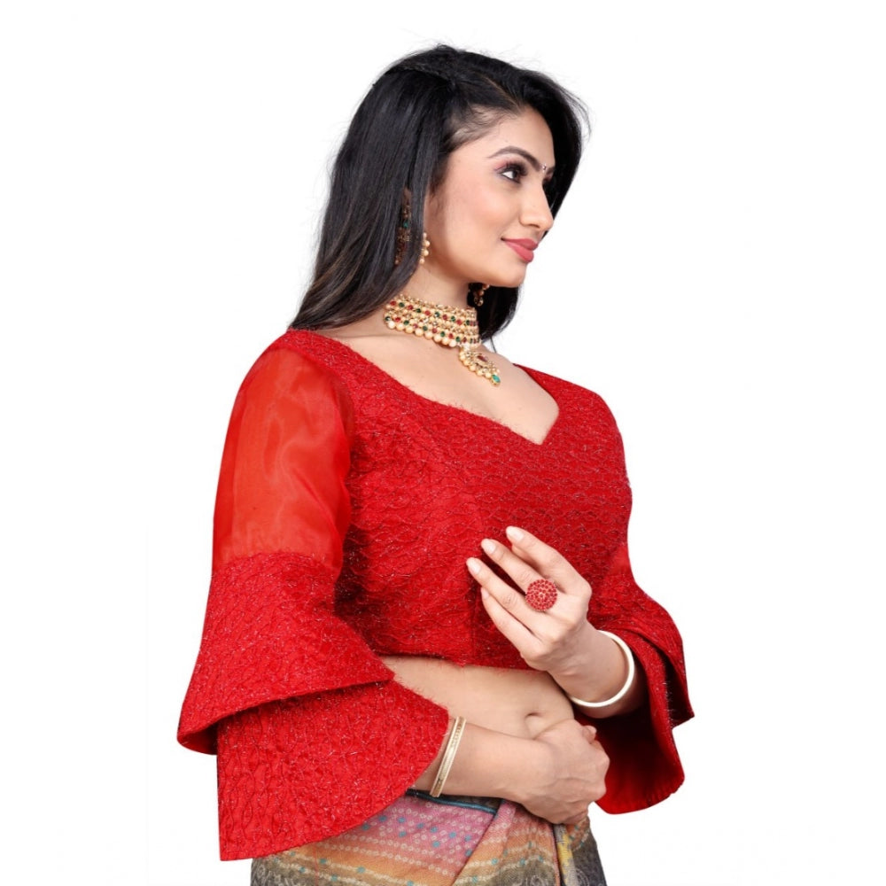 Generic Women's Organza  Embroidery Readymade Blouse (Red, Size: Free Size)