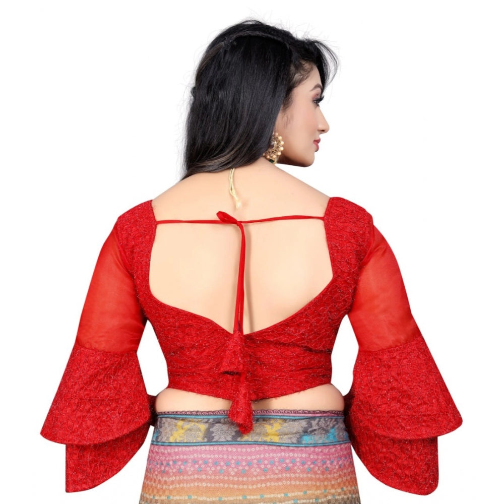 Generische Damen-Bluse mit Organza-Stickerei, fertig konfektioniert (Rot, Größe: Einheitsgröße)