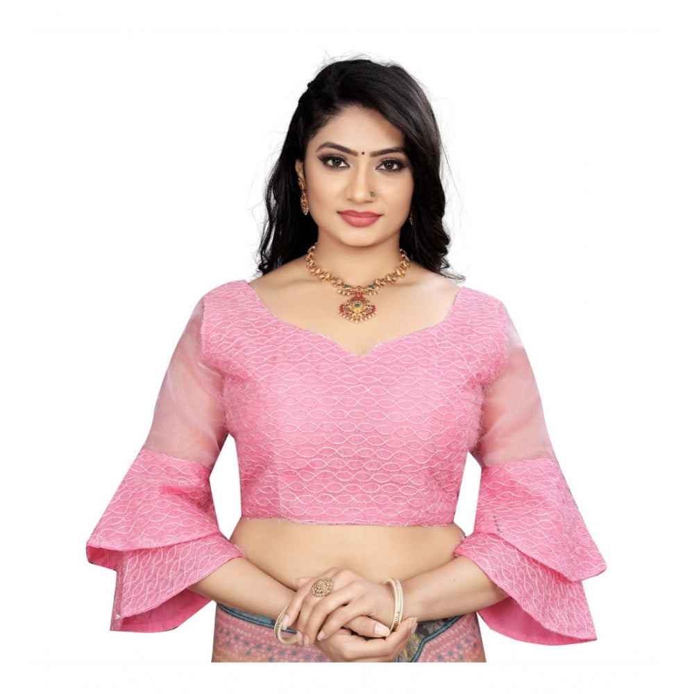 Generic Women's Organza  Embroidery Readymade Blouse (Pink, Size: Free Size)