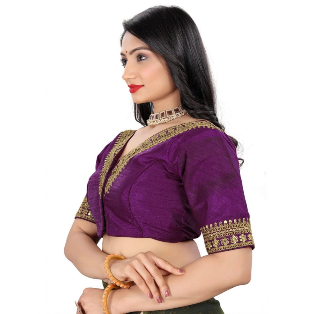 Generic Women's Banglory Embroidery Readymade Blouse (Magenta, Size: Free Size)