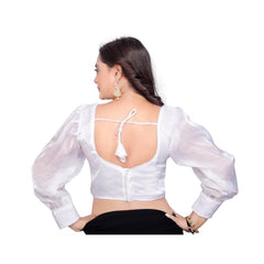 Generische Damen-Organza-Bluse, einfarbig, Fertigbluse (weiß, Größe: Einheitsgröße)