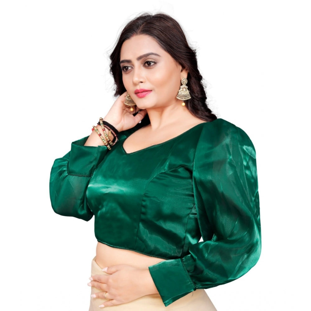 Generic Women's Organza Plain Readymade Blouse (Green, Size: Free Size)