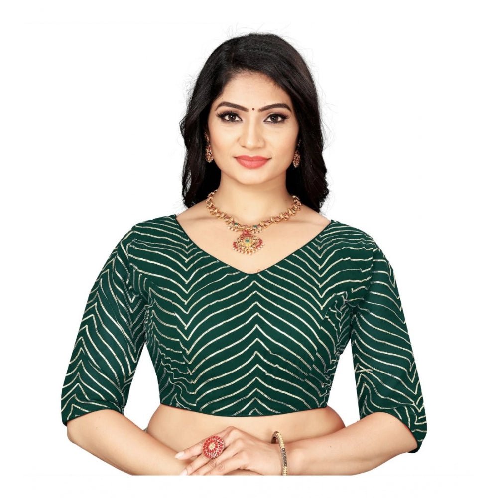 Generic Women's Georgette Embroidery Readymade Blouse (Green, Size: Free Size)