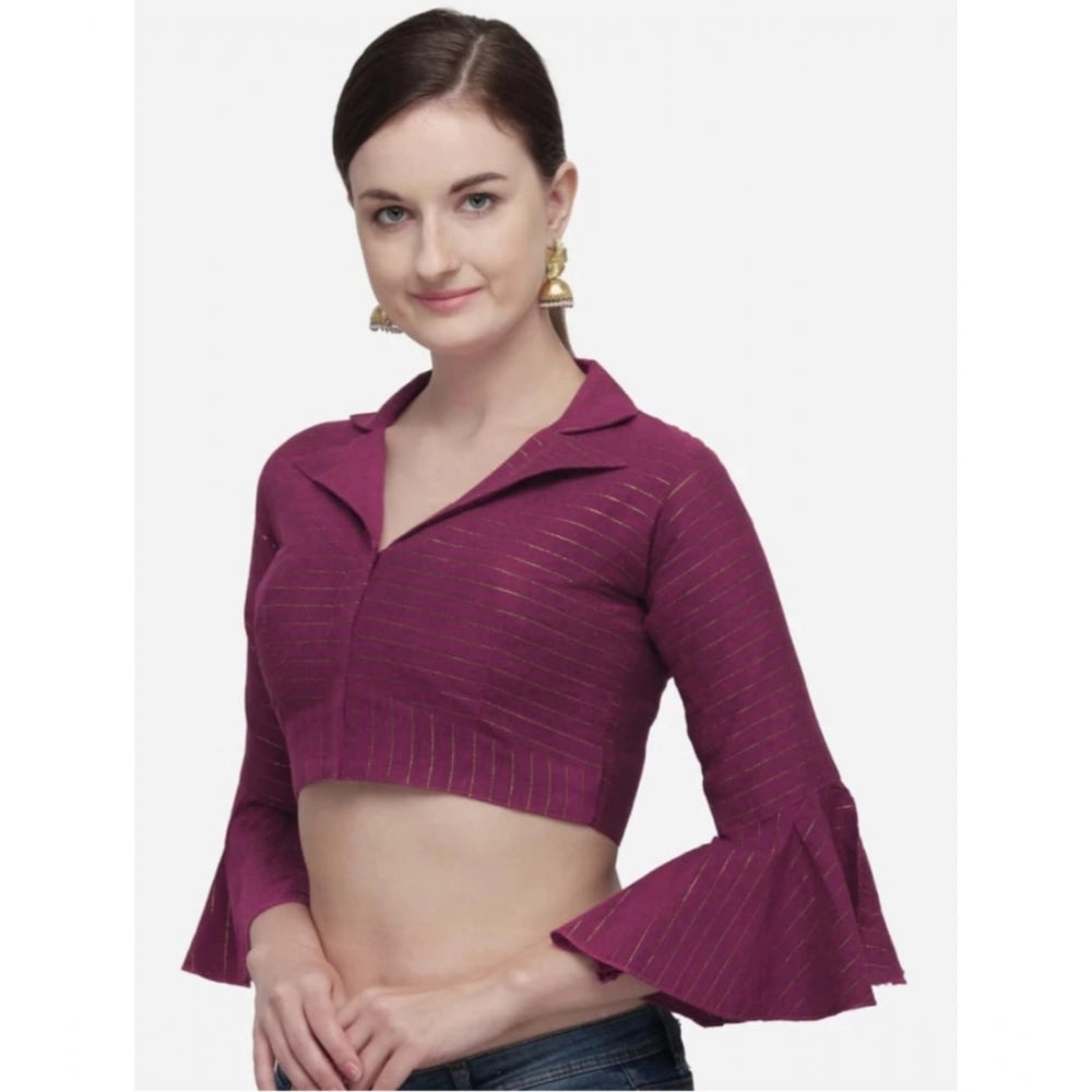 Generic Women's Cotton Striped Readymade Blouse (Magenta, Size: Free Size)