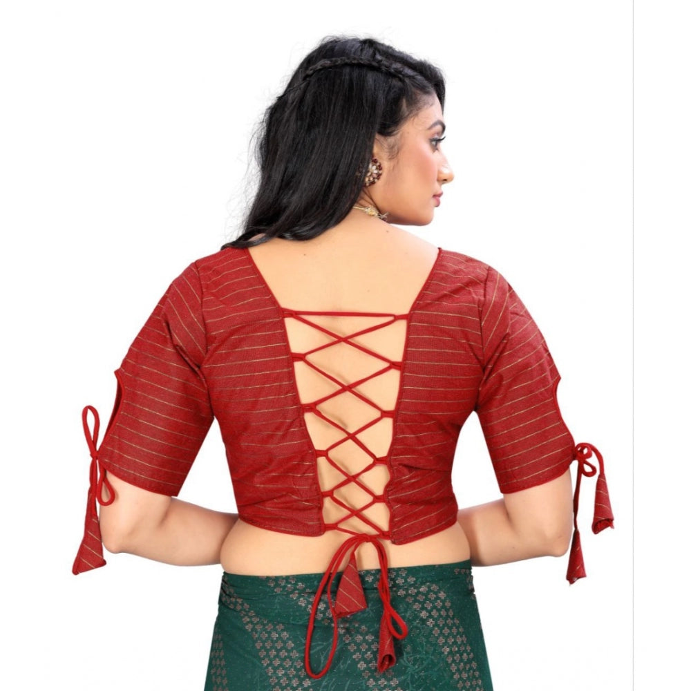 Generic Women's Cotton Thread Work Readymade Blouse (Red, Size: Free Size)