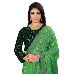 Generic Women's Velvet Embroidery Readymade Blouse (Green, Size: Free Size)