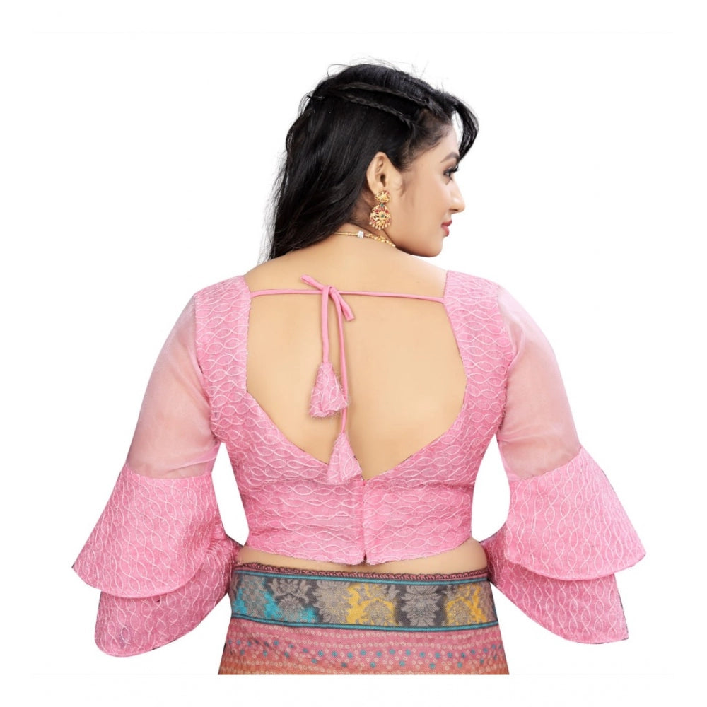 Generische Fertigbluse mit Organza-Stickerei für Damen (Rosa, Größe: Einheitsgröße)