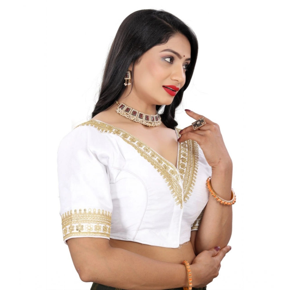 Generic Women's Banglory Embroidery Readymade Blouse (White, Size: Free Size)