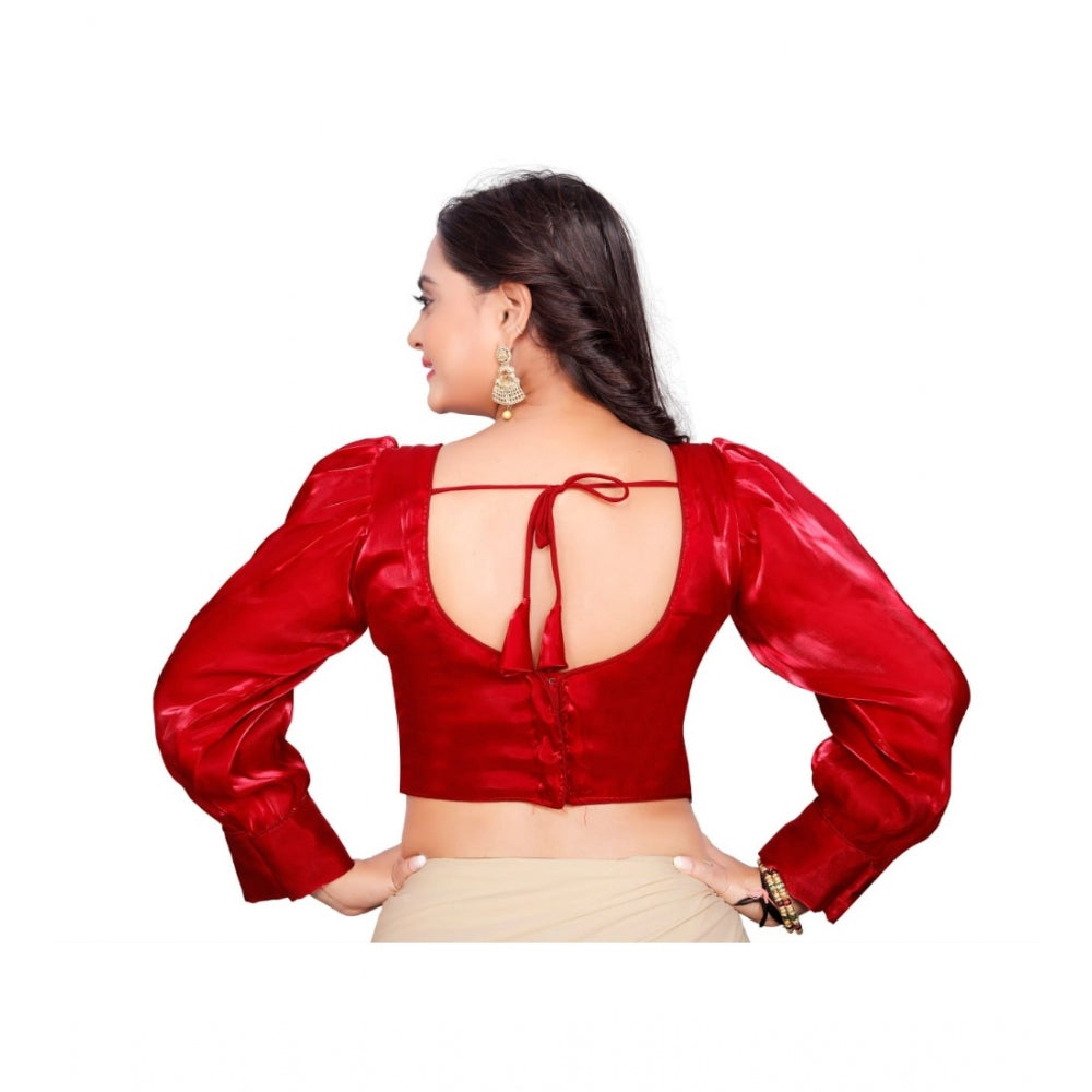 Generische Damen-Organza-Bluse, einfarbig, Fertigbluse (Rot, Größe: Einheitsgröße)