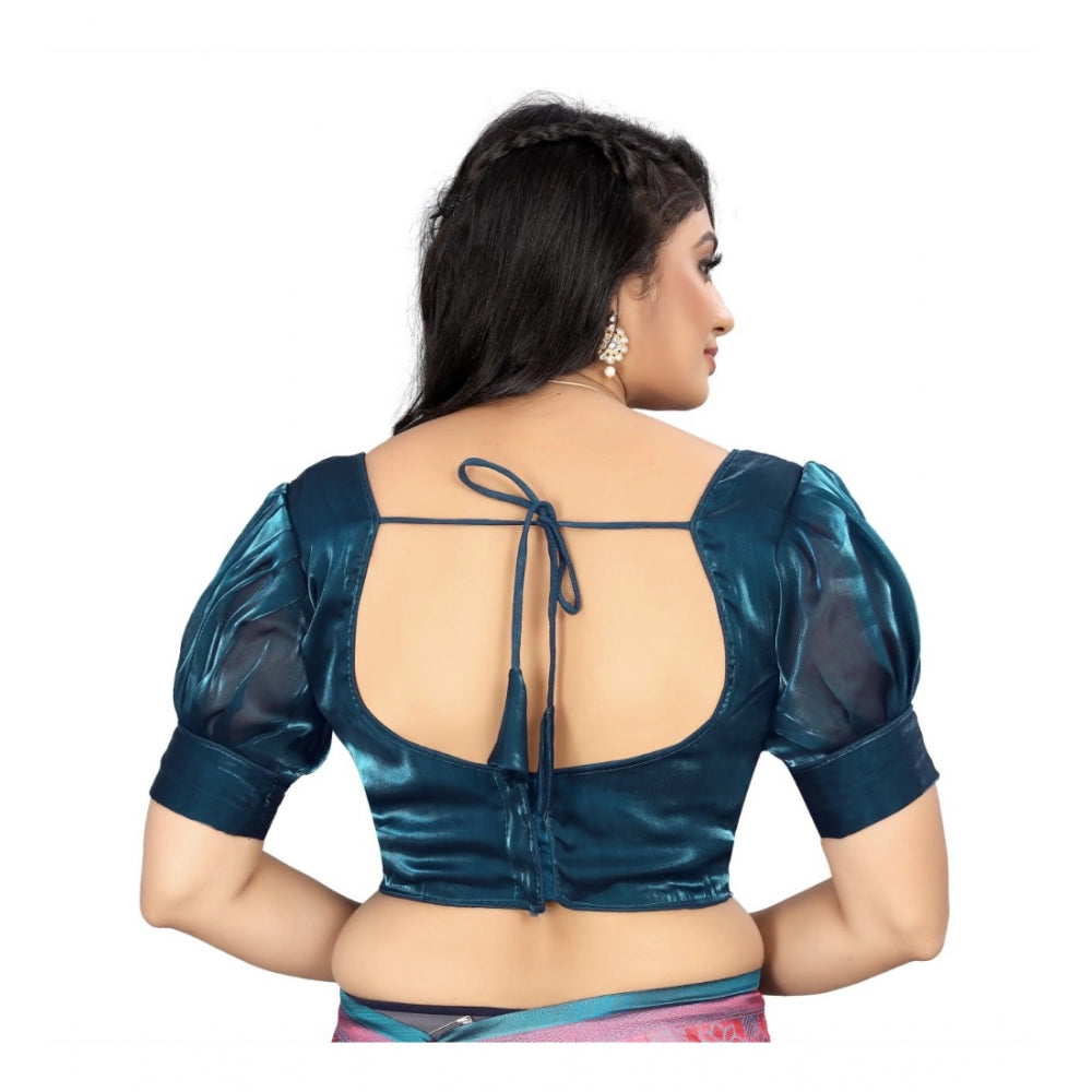 Generische Damen-Organza-Bluse, einfarbig, Fertigbluse (Blaugrün, Größe: Einheitsgröße)