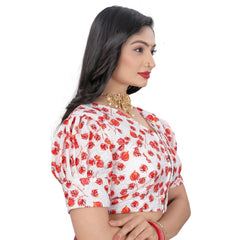 Generic Women's Cotton Blend Floral Readymade Blouse (Red, Size: Free Size)