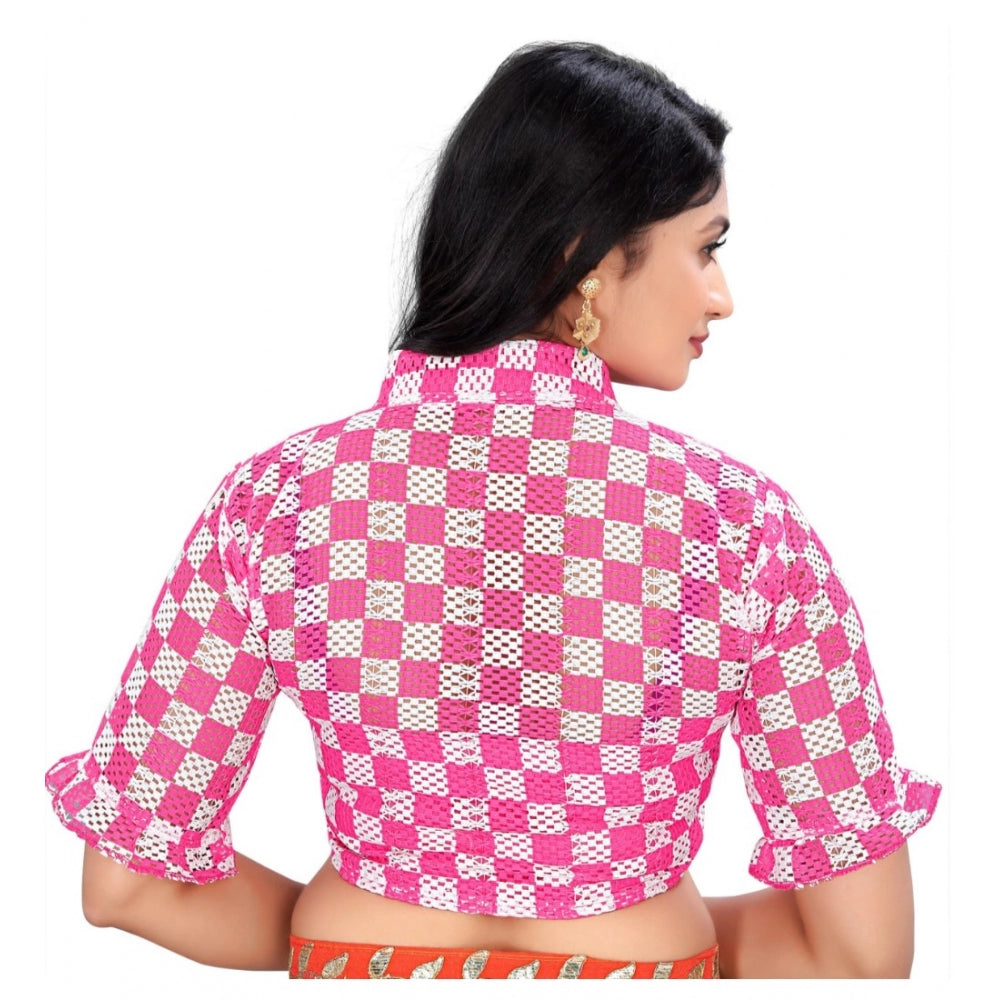 Generic Women's Cotton Blend Checks Readymade Blouse (Pink, Size: Free Size)