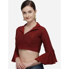 Generic Women's Cotton Striped Readymade Blouse (Maroon, Size: Free Size)