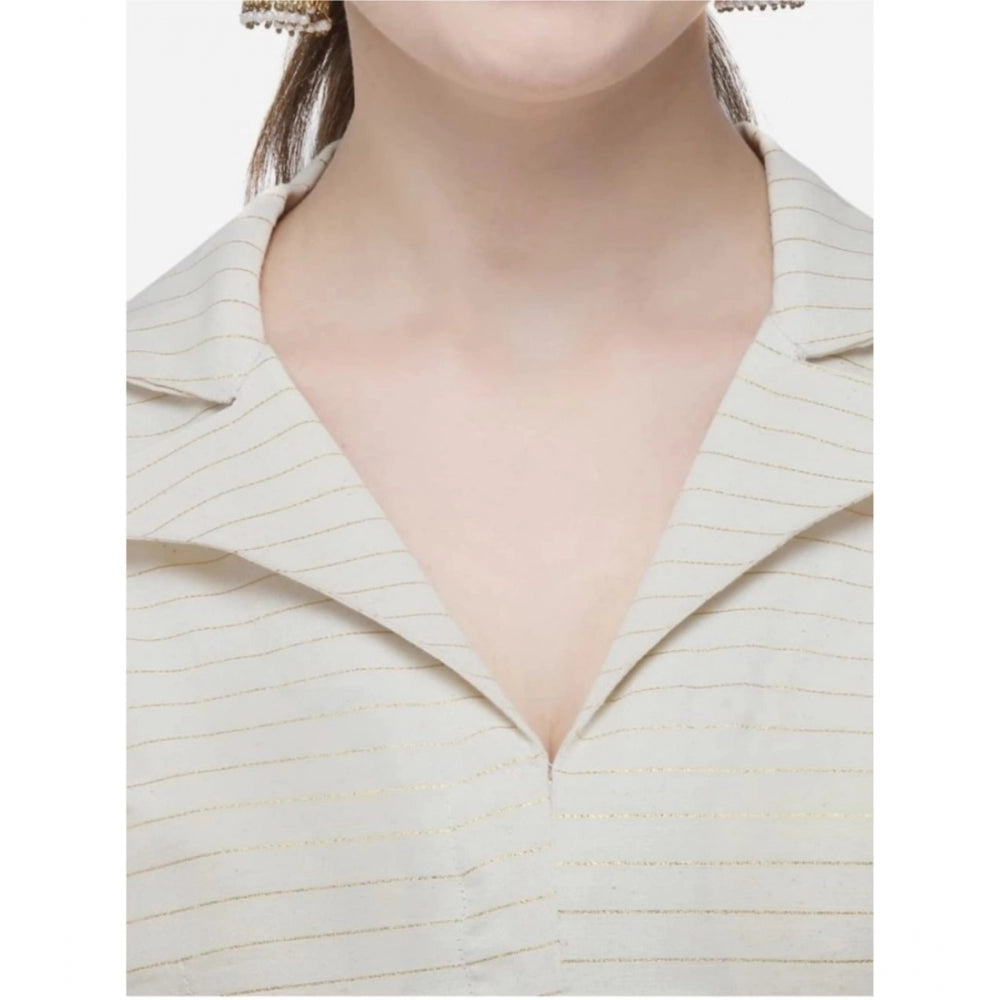 Generic Women's Cotton Striped Readymade Blouse (Beige, Size: Free Size)