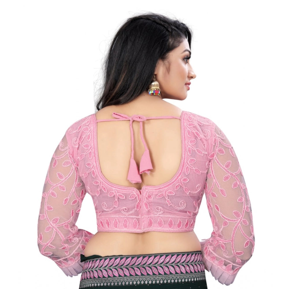 Generic Women's Nylon Net Embroidery Readymade Blouse (Pink, Size: Free Size)