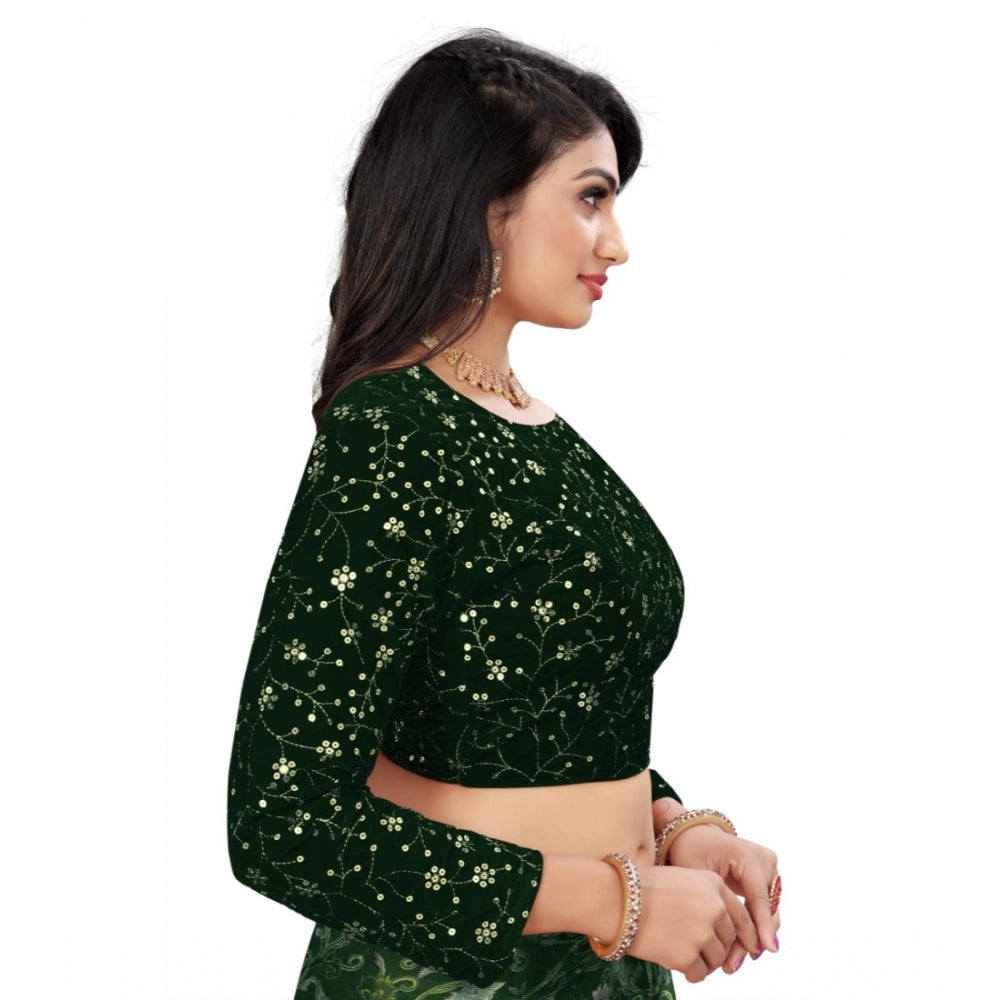 Generic Women's Velvet Embroidery Readymade Blouse (Green, Size: Free Size)