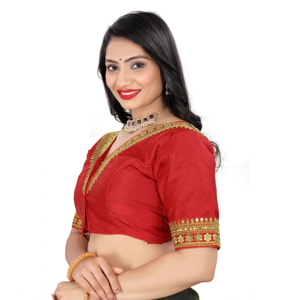 Generic Women's Banglory Embroidery Readymade Blouse (Red, Size: Free Size)