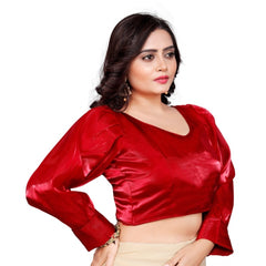 Generic Women's Organza Plain Readymade Blouse (Red, Size: Free Size)