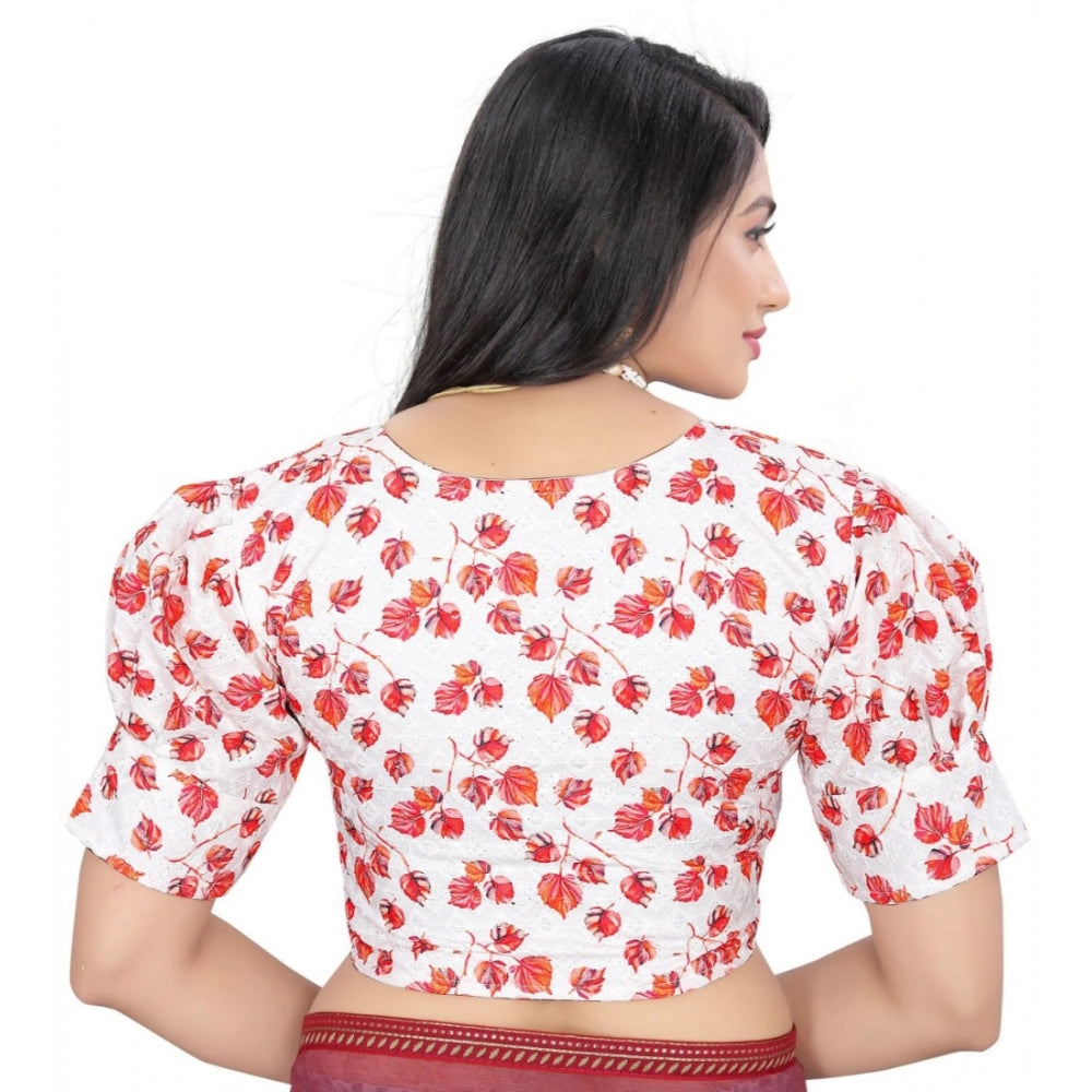 Generische Damen-Konfektionsbluse aus Baumwollmischung mit Blumenmuster (Rot, Größe: Einheitsgröße)