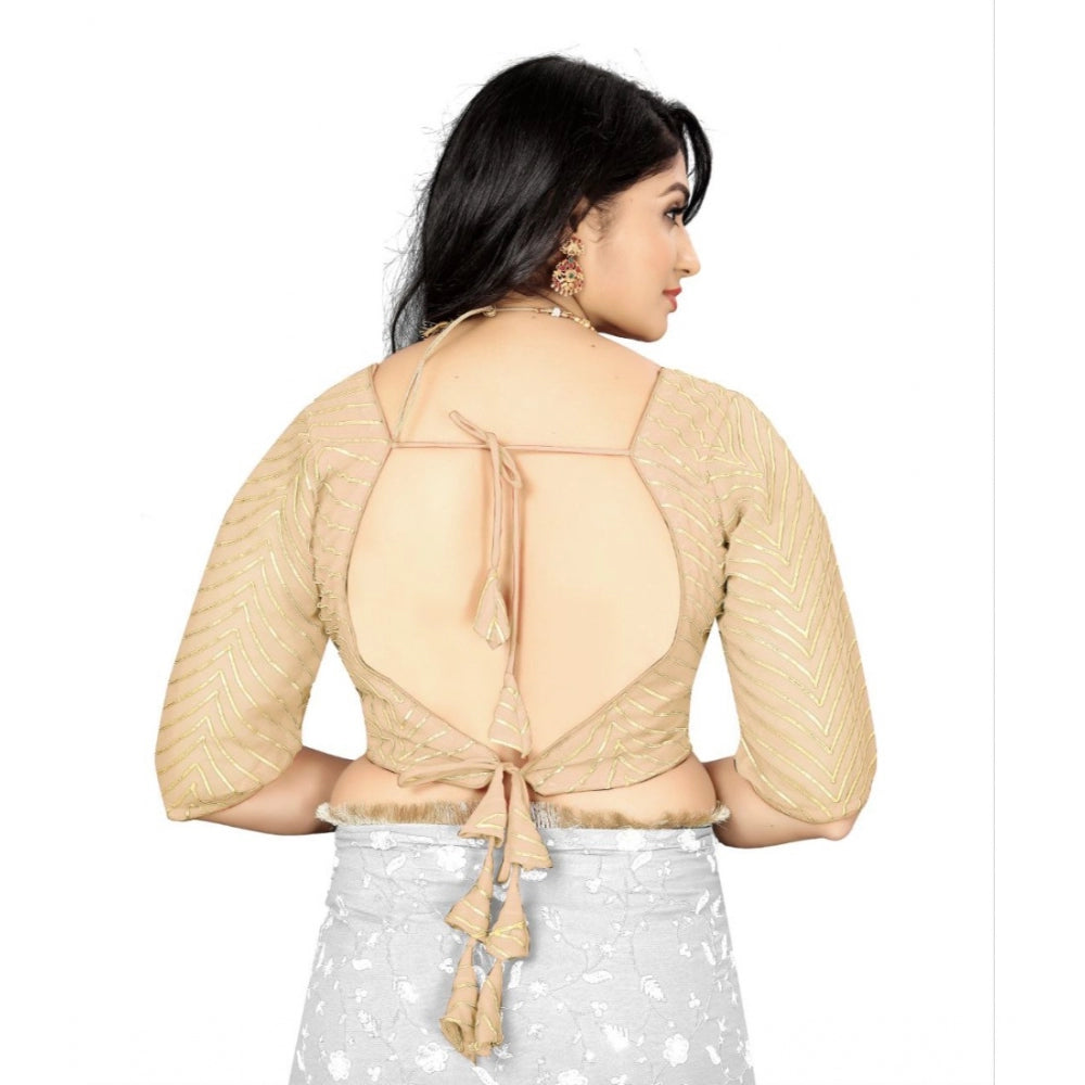 Generische Damen-Fertigbluse aus Georgette mit Stickerei (Creme, Größe: Einheitsgröße)