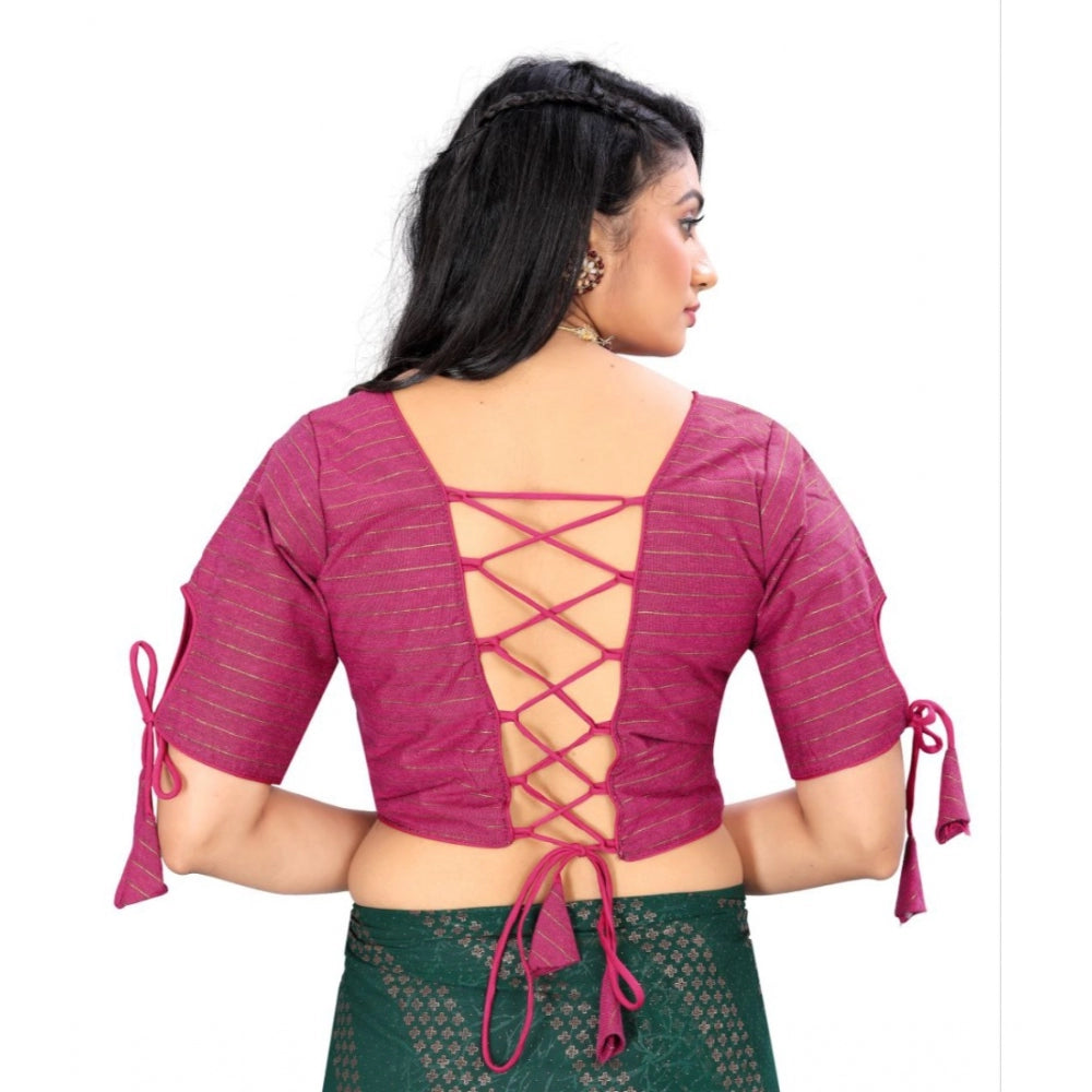 Generic Women's Cotton Thread Work Readymade Blouse (Barbie Pink, Size: Free Size)