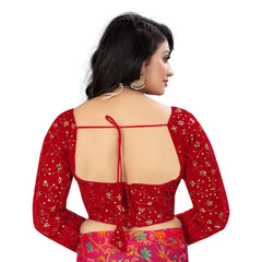 Generic Women's Velvet Embroidery Readymade Blouse (Red, Size: Free Size)