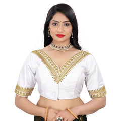 Generic Women's Banglory Embroidery Readymade Blouse (White, Size: Free Size)