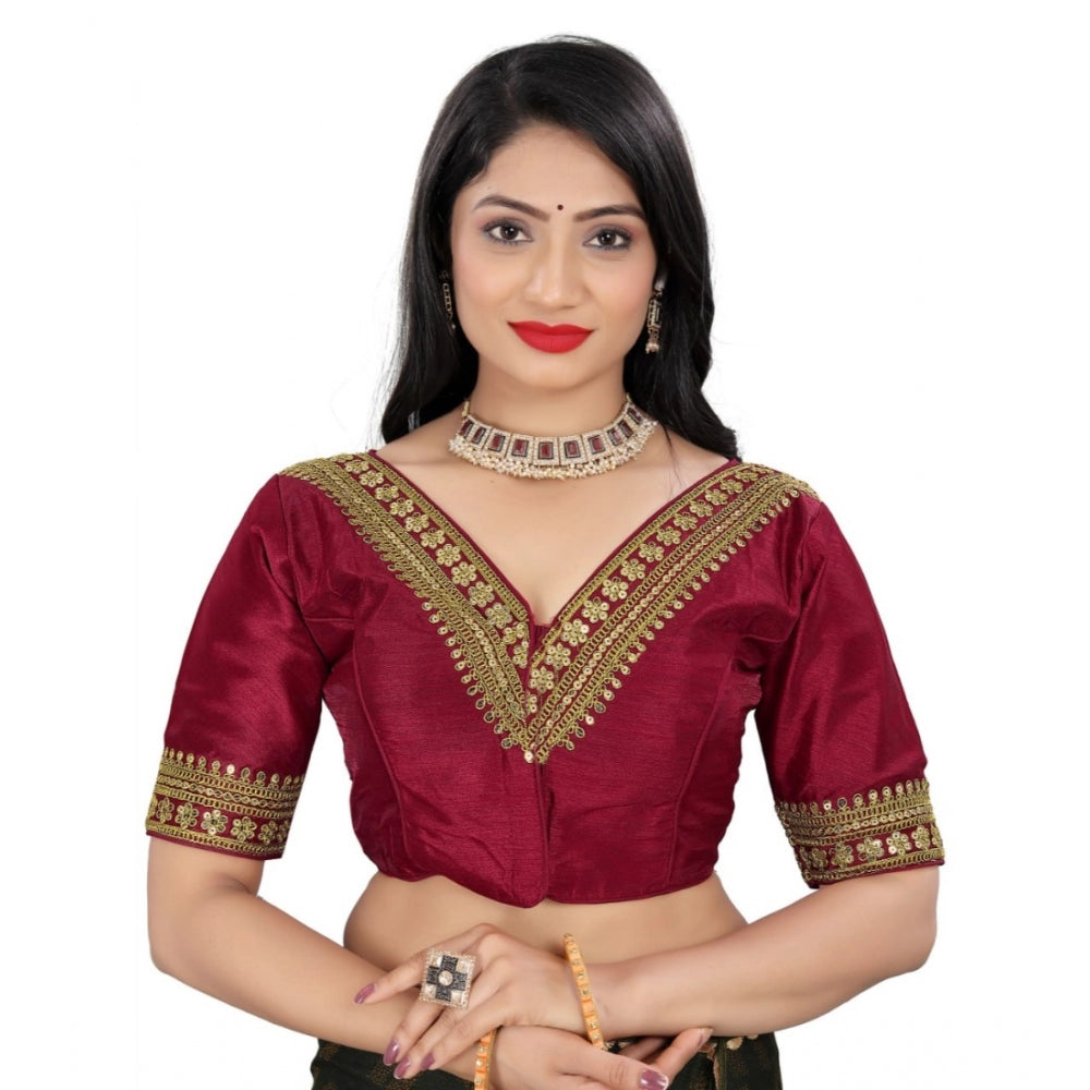 Generic Women's Banglory Embroidery Readymade Blouse (Maroon, Size: Free Size)