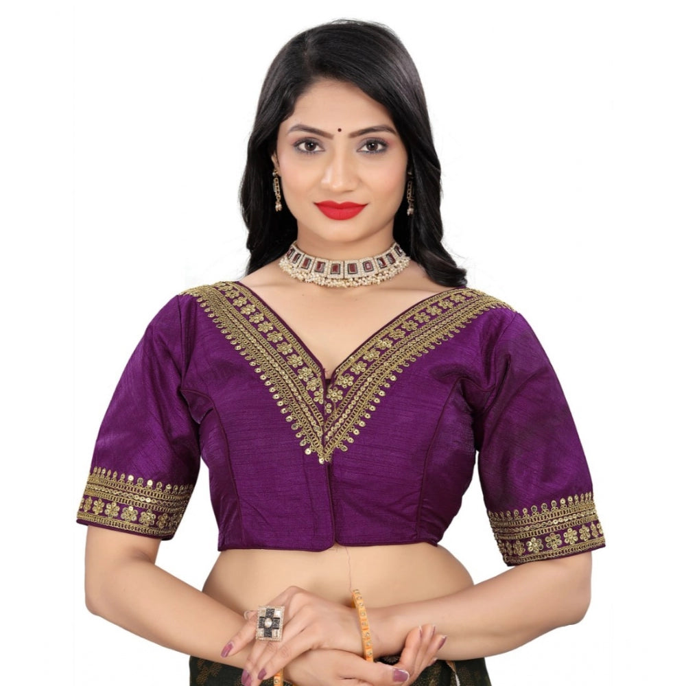 Generic Women's Banglory Embroidery Readymade Blouse (Magenta, Size: Free Size)