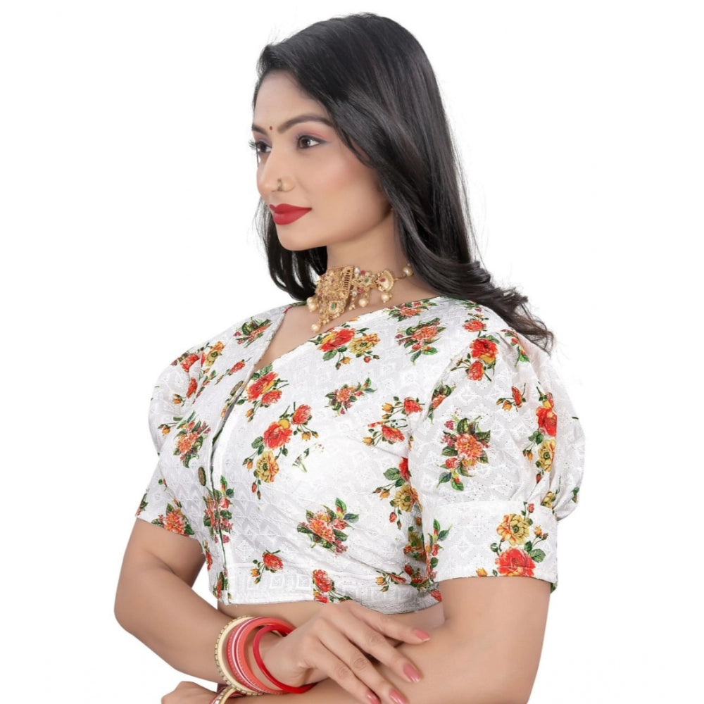 Generic Women's Cotton Blend Floral Readymade Blouse (Orange, Size: Free Size)