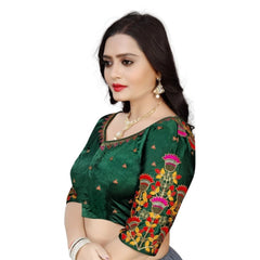 Generic Women's Malai Silk Floral Readymade Blouse (Green, Size: Free Size)