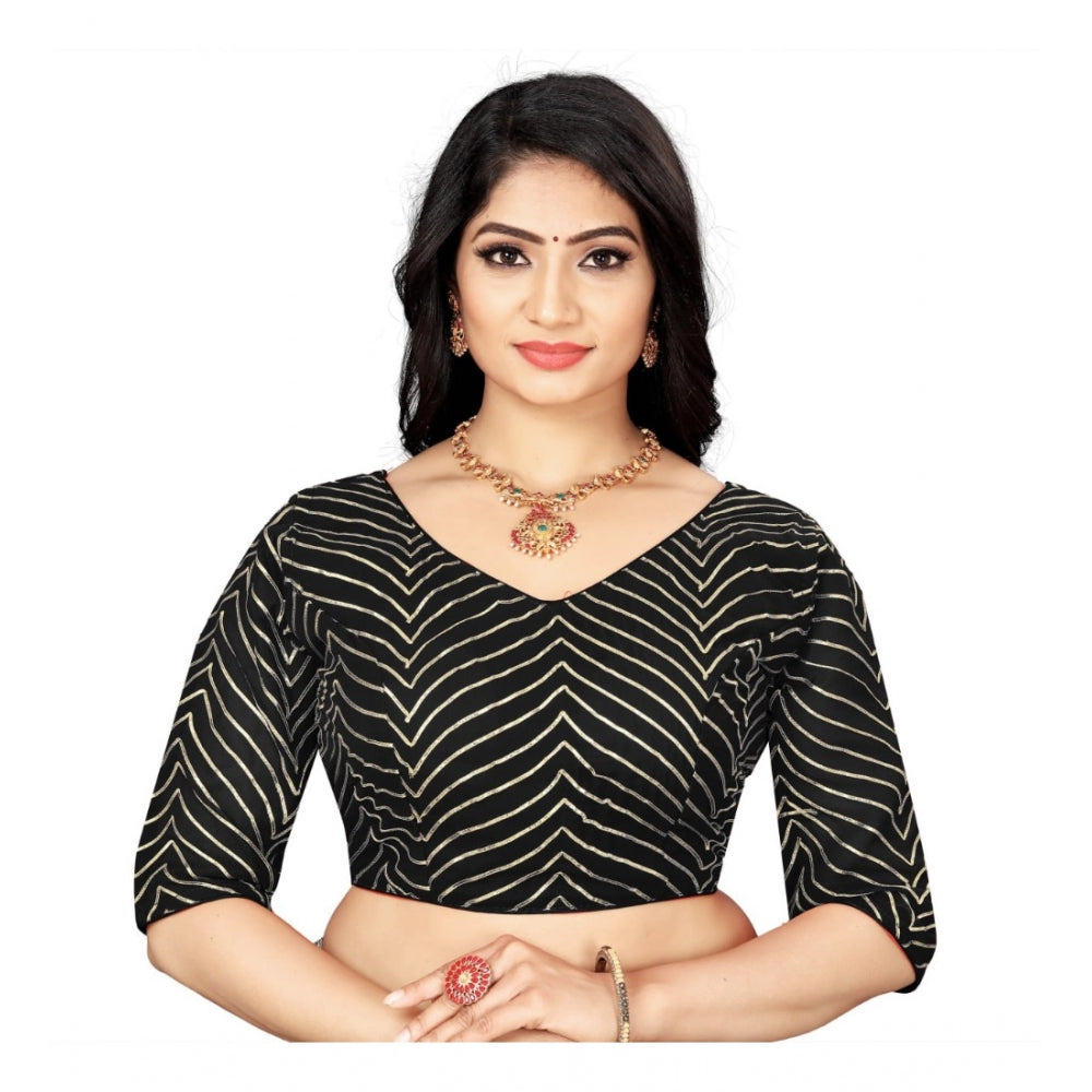 Generic Women's Georgette Embroidery Readymade Blouse (Black, Size: Free Size)