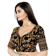 Generic Women's Velvet Embroidery Readymade Blouse (Black, Size: Free Size)